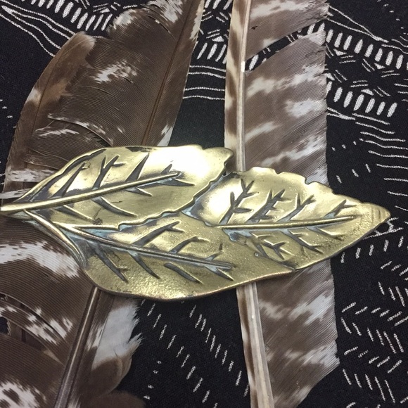 Folk art brass belt buckle gorgeous three leaves - Picture 4 of 7